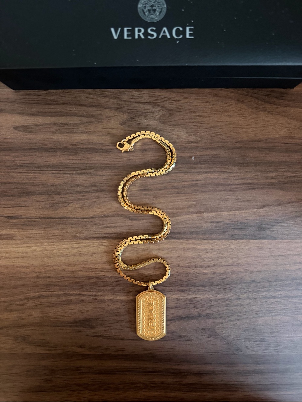 Versace Gold Link Necklace with Medallion Accents